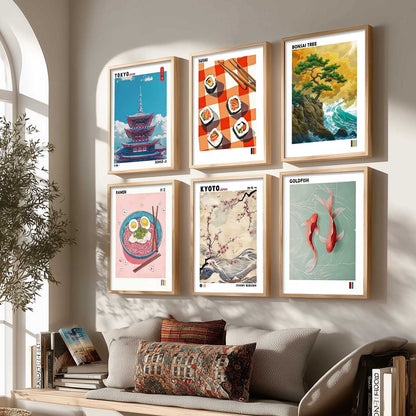 Japanese Aesthetic Wall Art Paintings with Frame for Living Room Bedroom