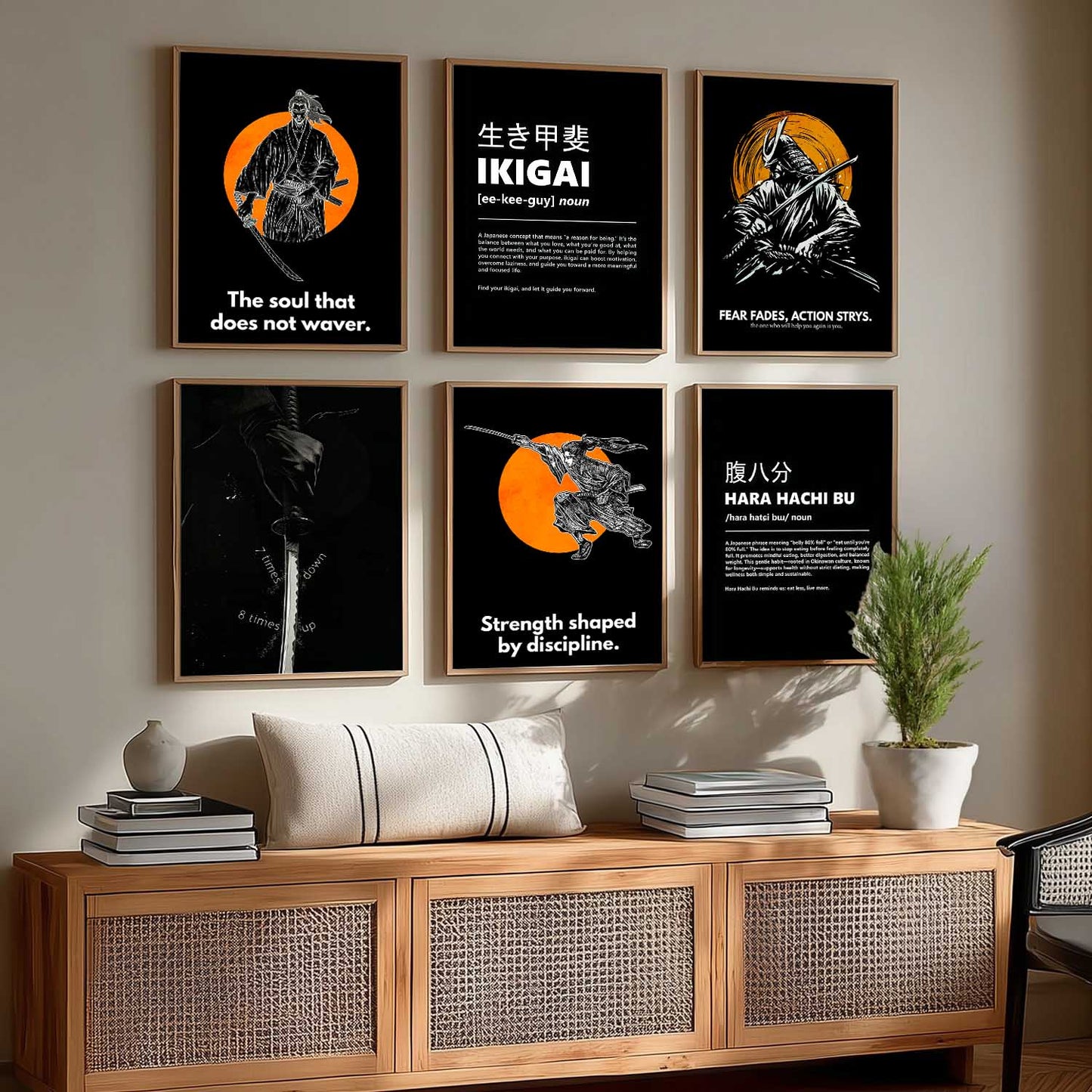 Japanese Samurai Motivational Wall Art Paintings with Frame for Living Room Bedroom