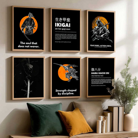 Japanese Samurai Motivational Wall Art Paintings with Frame for Living Room Bedroom