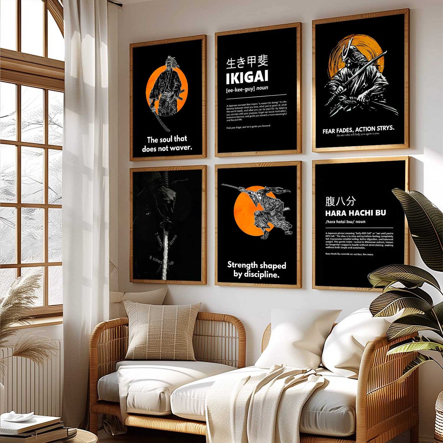 Japanese Samurai Motivational Wall Art Paintings with Frame for Living Room Bedroom