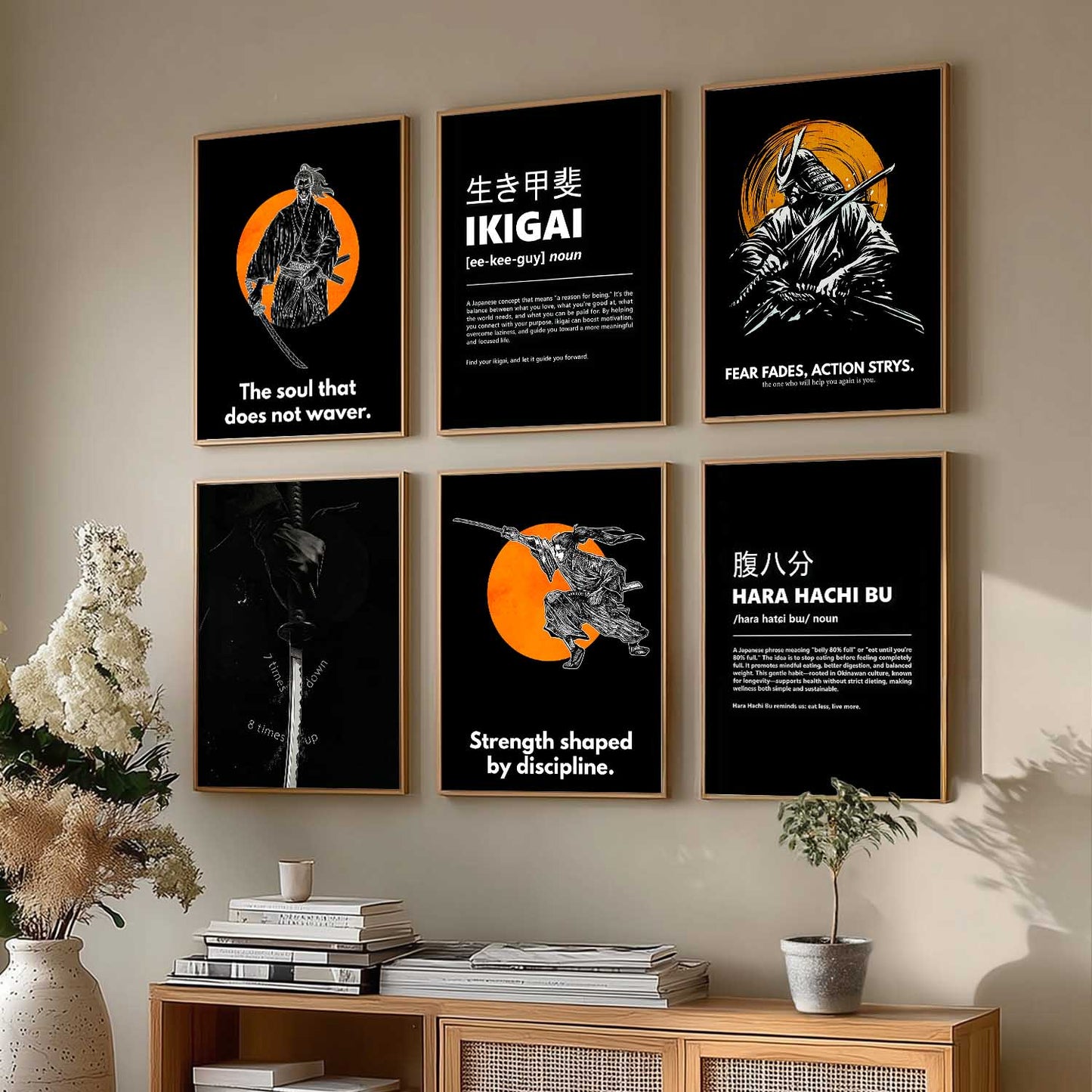 Japanese Samurai Motivational Wall Art Paintings with Frame for Living Room Bedroom
