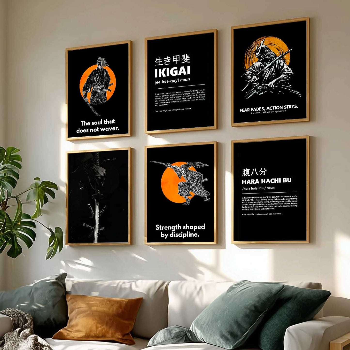 Japanese Samurai Motivational Wall Art Paintings with Frame for Living Room Bedroom