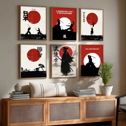 Samurai Japanese  Aesthetic Wall Art Paintings with Frame for Living Room Bedroom