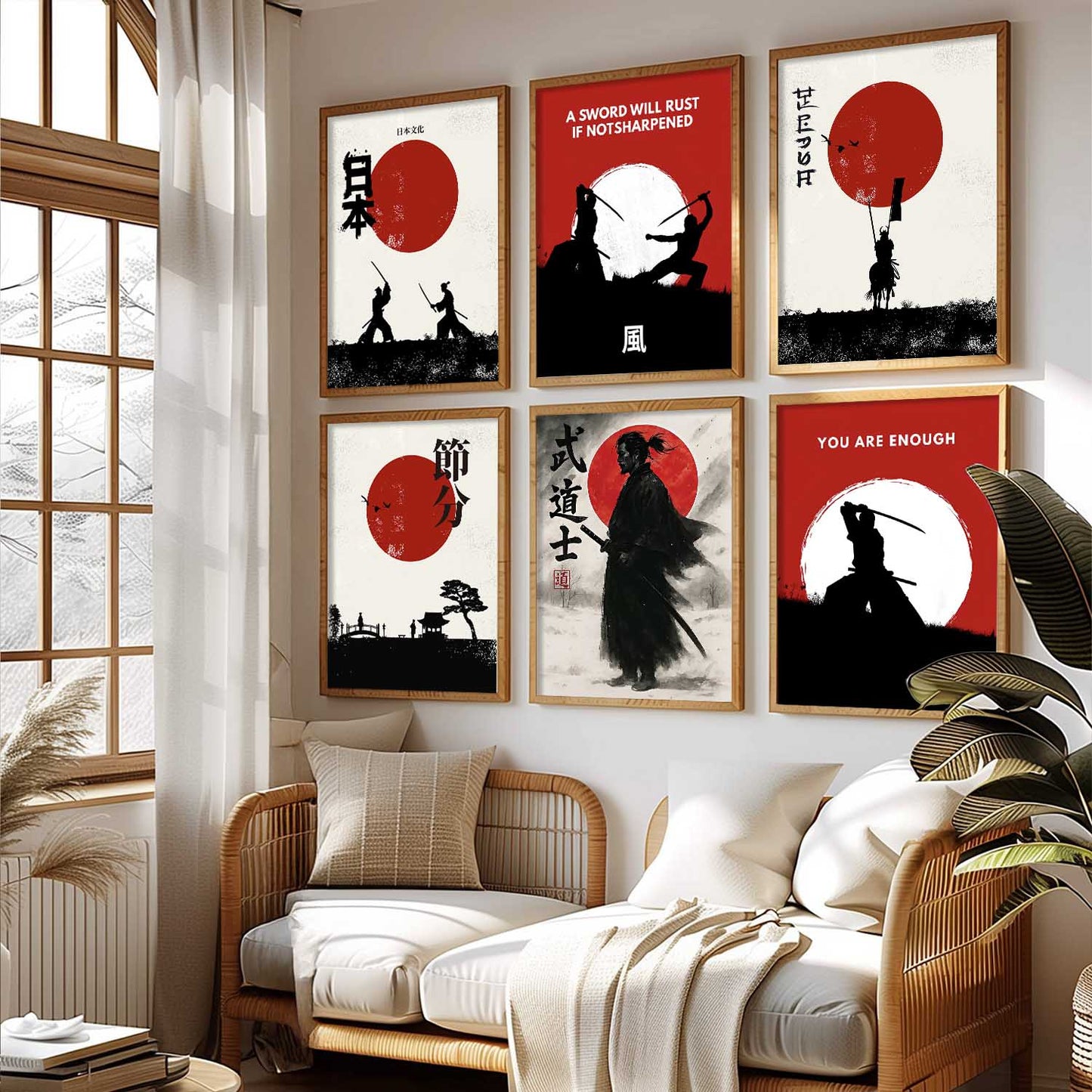 Samurai Japanese  Aesthetic Wall Art Paintings with Frame for Living Room Bedroom