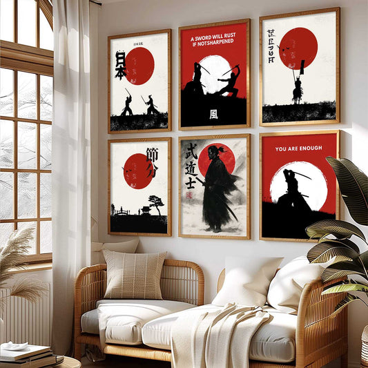 Samurai Japanese  Aesthetic Wall Art Paintings with Frame for Living Room Bedroom