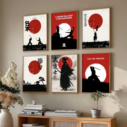Samurai Japanese  Aesthetic Wall Art Paintings with Frame for Living Room Bedroom