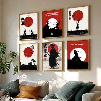 Samurai Japanese  Aesthetic Wall Art Paintings with Frame for Living Room Bedroom