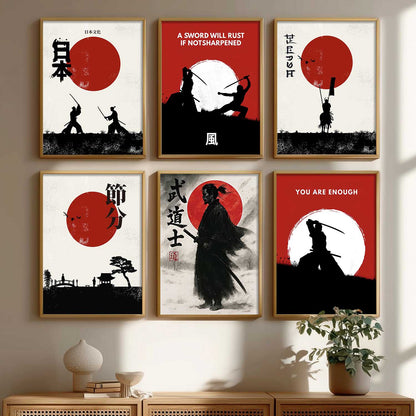 Samurai Japanese  Aesthetic Wall Art Paintings with Frame for Living Room Bedroom
