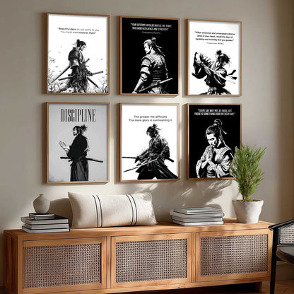 Japanese Samurai Motivational Wall Art Paintings with Frame for Living Room Bedroom