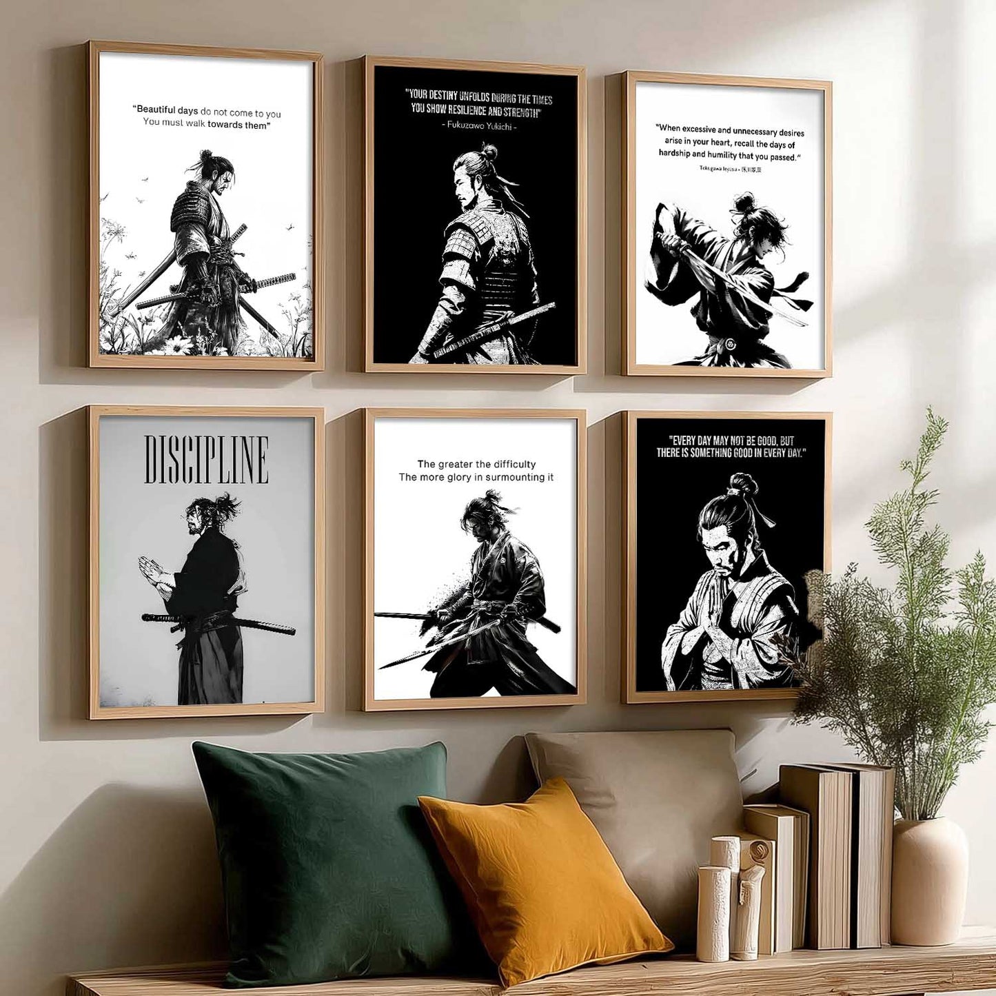 Japanese Samurai Motivational Wall Art Paintings with Frame for Living Room Bedroom