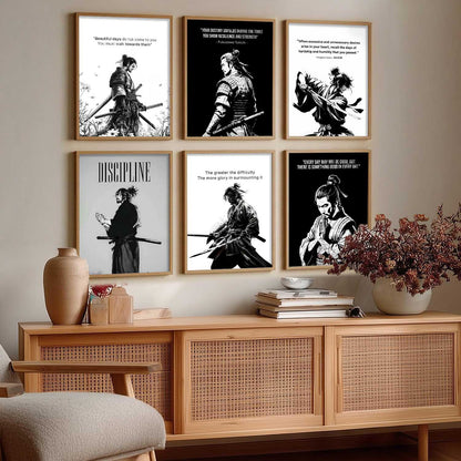 Japanese Samurai Motivational Wall Art Paintings with Frame for Living Room Bedroom