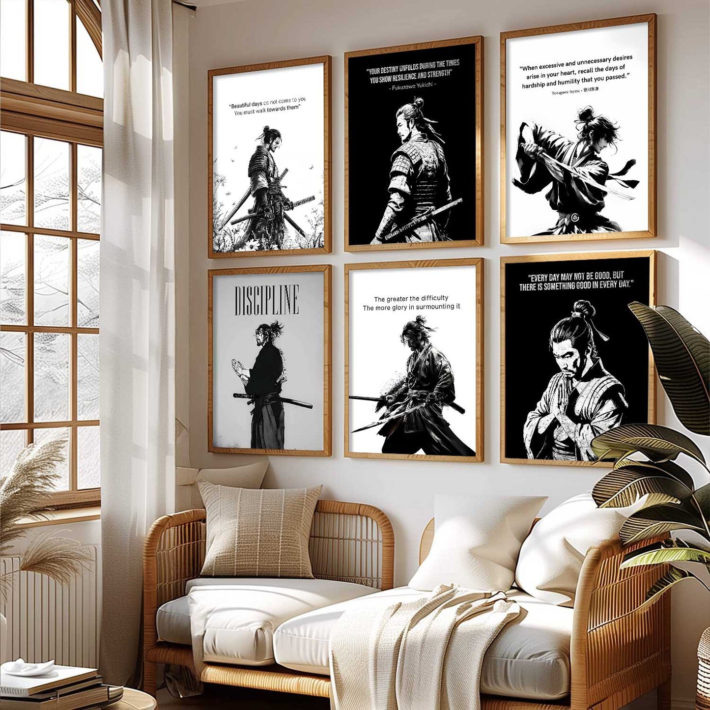 Japanese Samurai Motivational Wall Art Paintings with Frame for Living Room Bedroom
