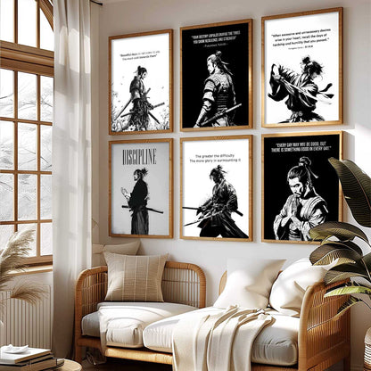 Japanese Samurai Motivational Wall Art Paintings with Frame for Living Room Bedroom
