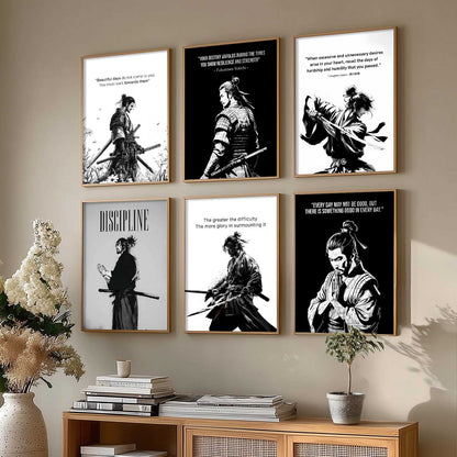 Japanese Samurai Motivational Wall Art Paintings with Frame for Living Room Bedroom