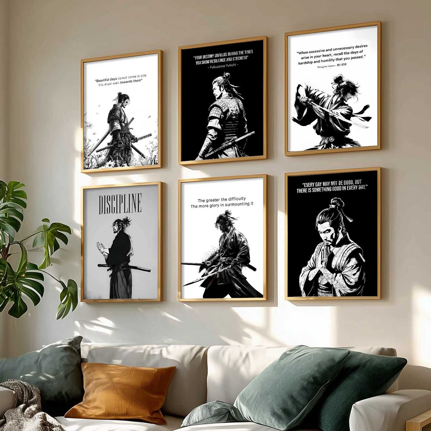 Japanese Samurai Motivational Wall Art Paintings with Frame for Living Room Bedroom