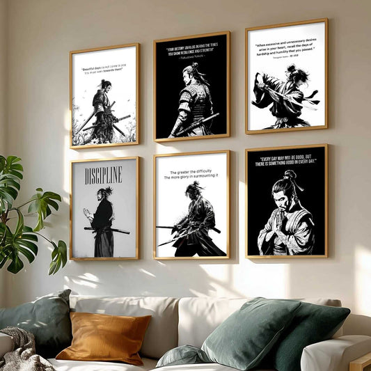 Japanese Samurai Motivational Wall Art Paintings with Frame for Living Room Bedroom