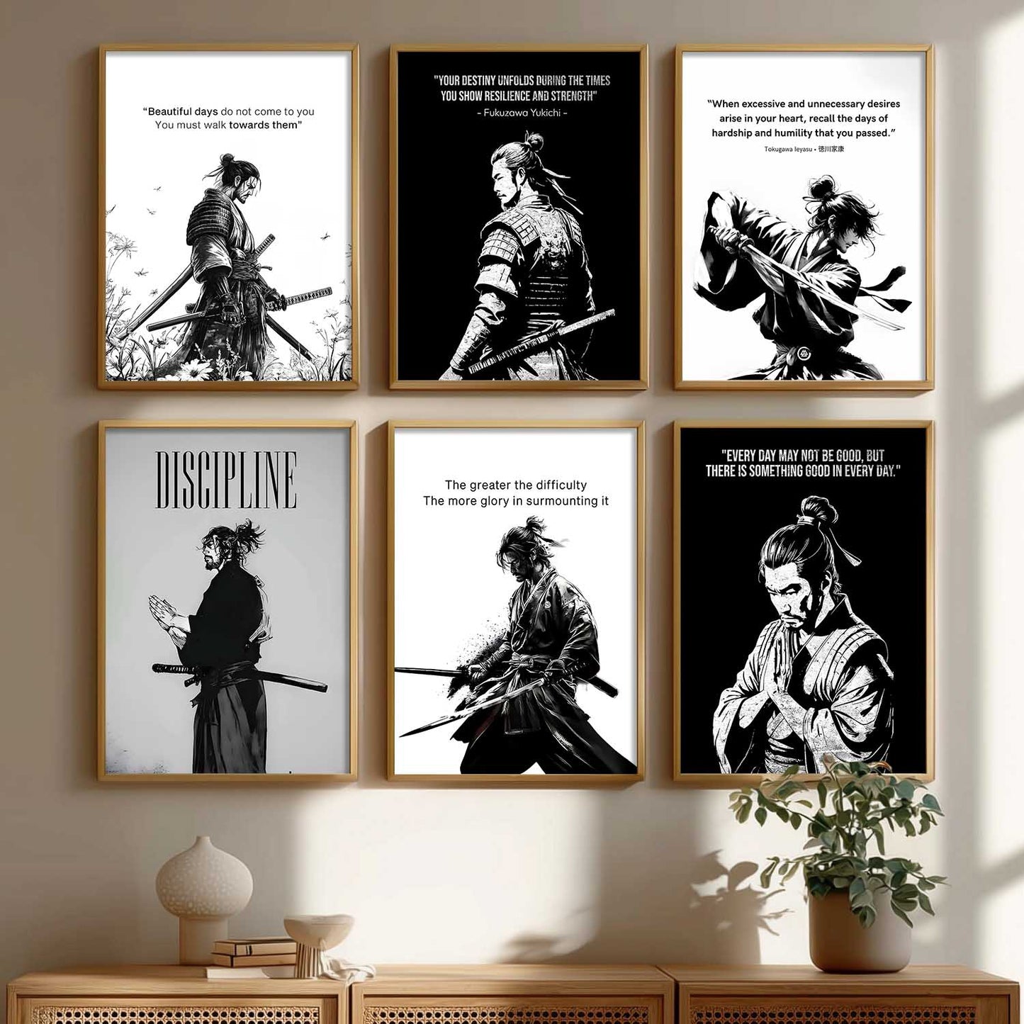 Japanese Samurai Motivational Wall Art Paintings with Frame for Living Room Bedroom