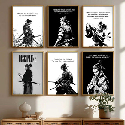 Japanese Samurai Motivational Wall Art Paintings with Frame for Living Room Bedroom