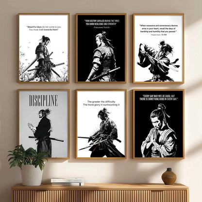 Japanese Samurai Motivational Wall Art Paintings with Frame for Living Room Bedroom
