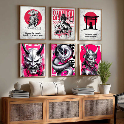 Samurai Japanese Devil Masks Wall Art Paintings with Frame for Living Room Bedroom