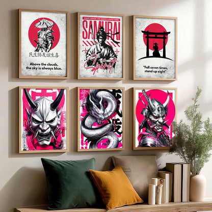 Samurai Japanese Devil Masks Wall Art Paintings with Frame for Living Room Bedroom