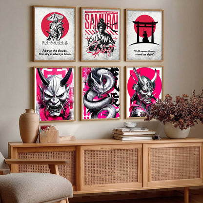 Samurai Japanese Devil Masks Wall Art Paintings with Frame for Living Room Bedroom