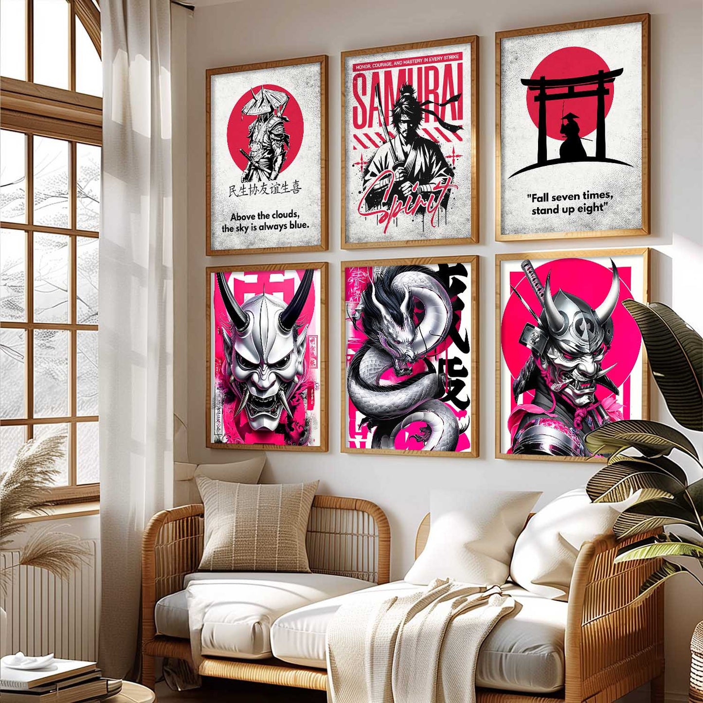 Samurai Japanese Devil Masks Wall Art Paintings with Frame for Living Room Bedroom