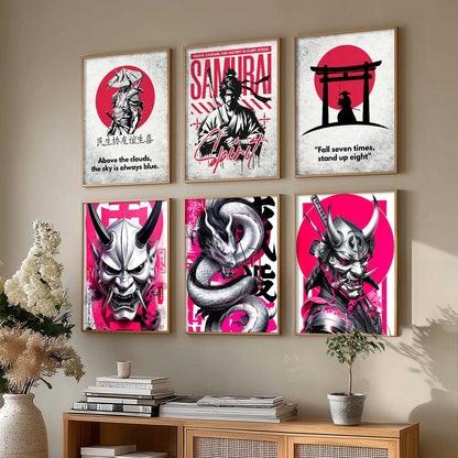 Samurai Japanese Devil Masks Wall Art Paintings with Frame for Living Room Bedroom