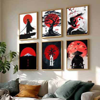 Samurai Japanese Aesthetic Wall Art Paintings with Frame for Living Room Bedroom