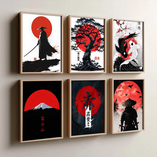 Samurai Japanese Aesthetic Wall Art Paintings with Frame for Living Room Bedroom