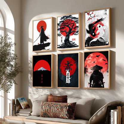 Samurai Japanese Aesthetic Wall Art Paintings with Frame for Living Room Bedroom