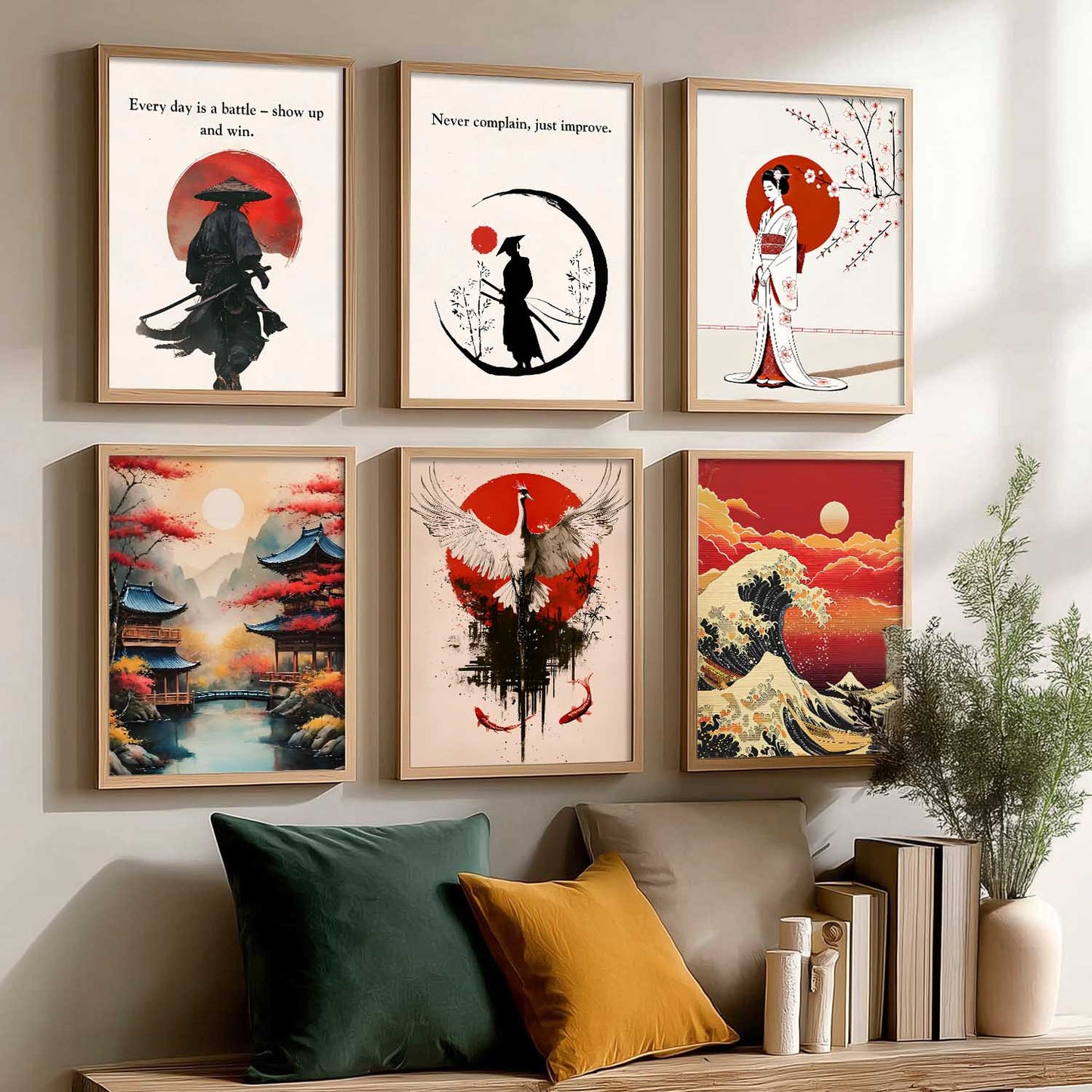 Japanese Samurai Motivational Wall Art Paintings with Frame for Living Room Bedroom