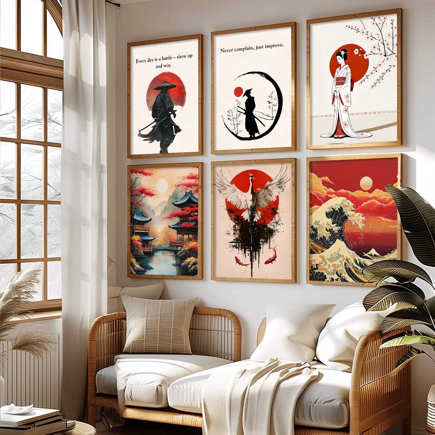 Japanese Samurai Motivational Wall Art Paintings with Frame for Living Room Bedroom