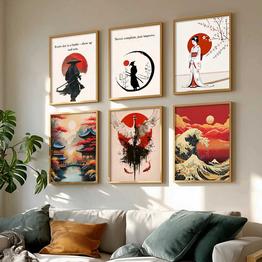 Japanese Samurai Motivational Wall Art Paintings with Frame for Living Room Bedroom