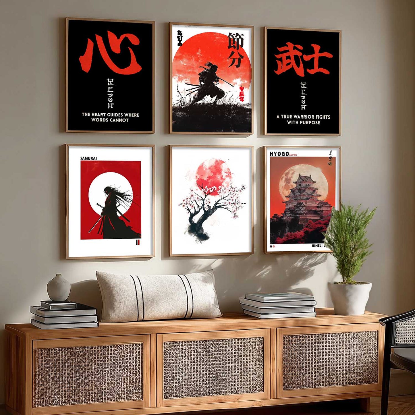 Japanese Samurai Motivational Wall Art Paintings with Frame for Living Room Bedroom