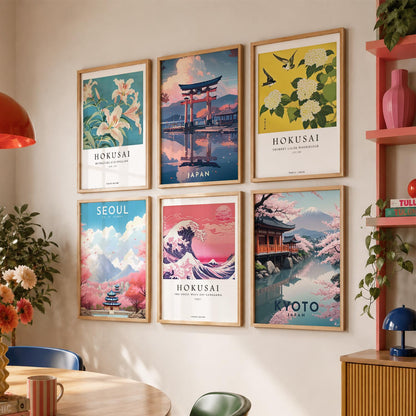 Japanese City View Wall Art Paintings with Frame for Living Room Bedroom