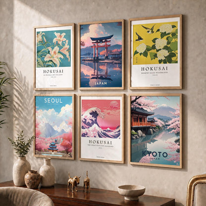 Japanese City View Wall Art Paintings with Frame for Living Room Bedroom