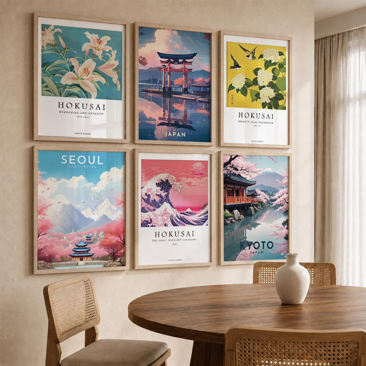 Japanese City View Wall Art Paintings with Frame for Living Room Bedroom