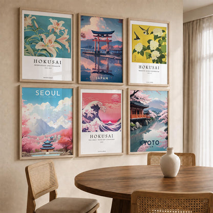 Japanese City View Wall Art Paintings with Frame for Living Room Bedroom