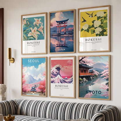 Japanese City View Wall Art Paintings with Frame for Living Room Bedroom