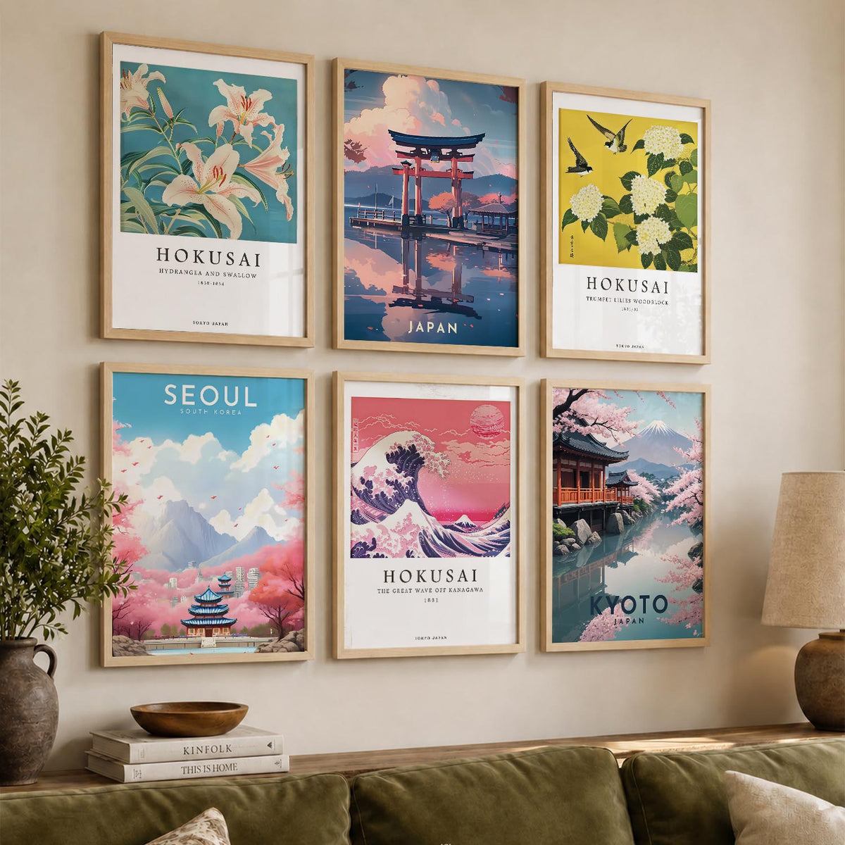 Japanese City View Wall Art Paintings with Frame for Living Room Bedroom