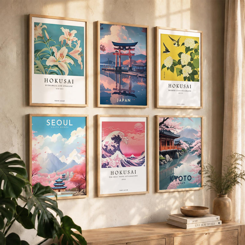 Japanese City View Wall Art Paintings with Frame for Living Room Bedroom