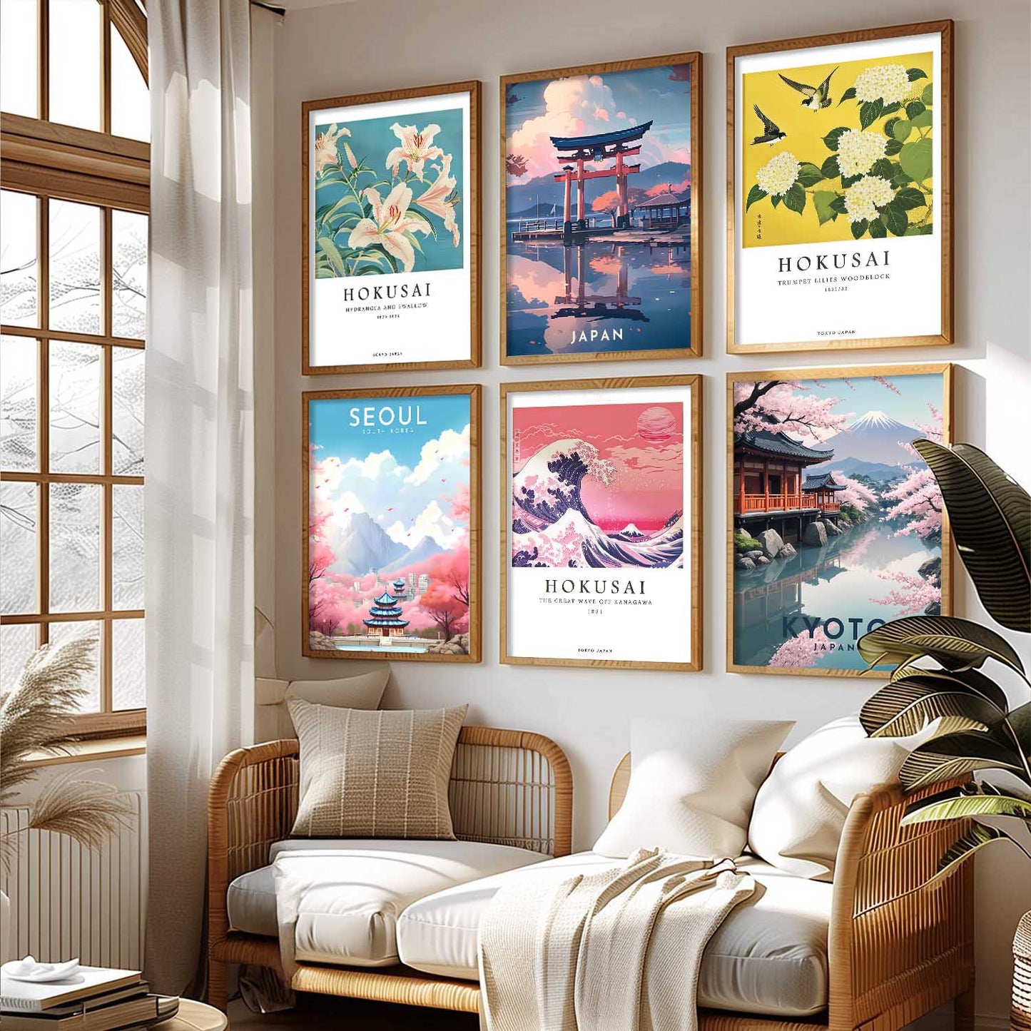 Japanese City View Wall Art Paintings with Frame for Living Room Bedroom