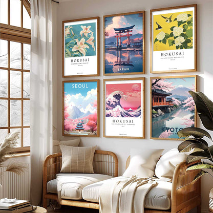 Japanese City View Wall Art Paintings with Frame for Living Room Bedroom