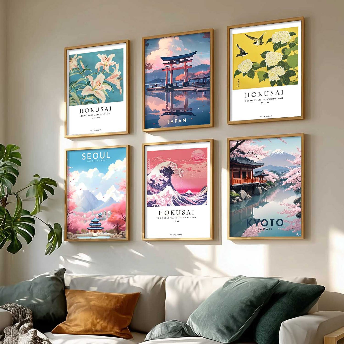 Japanese City View Wall Art Paintings with Frame for Living Room Bedroom