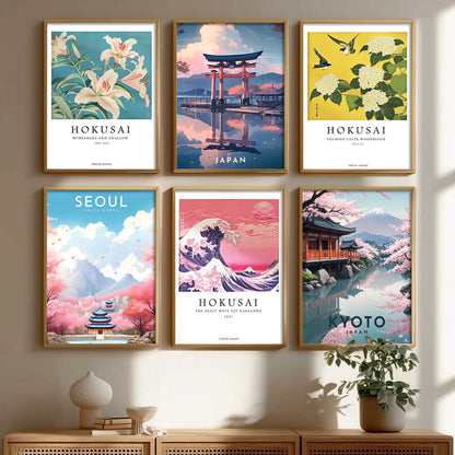 Japanese City View Wall Art Paintings with Frame for Living Room Bedroom