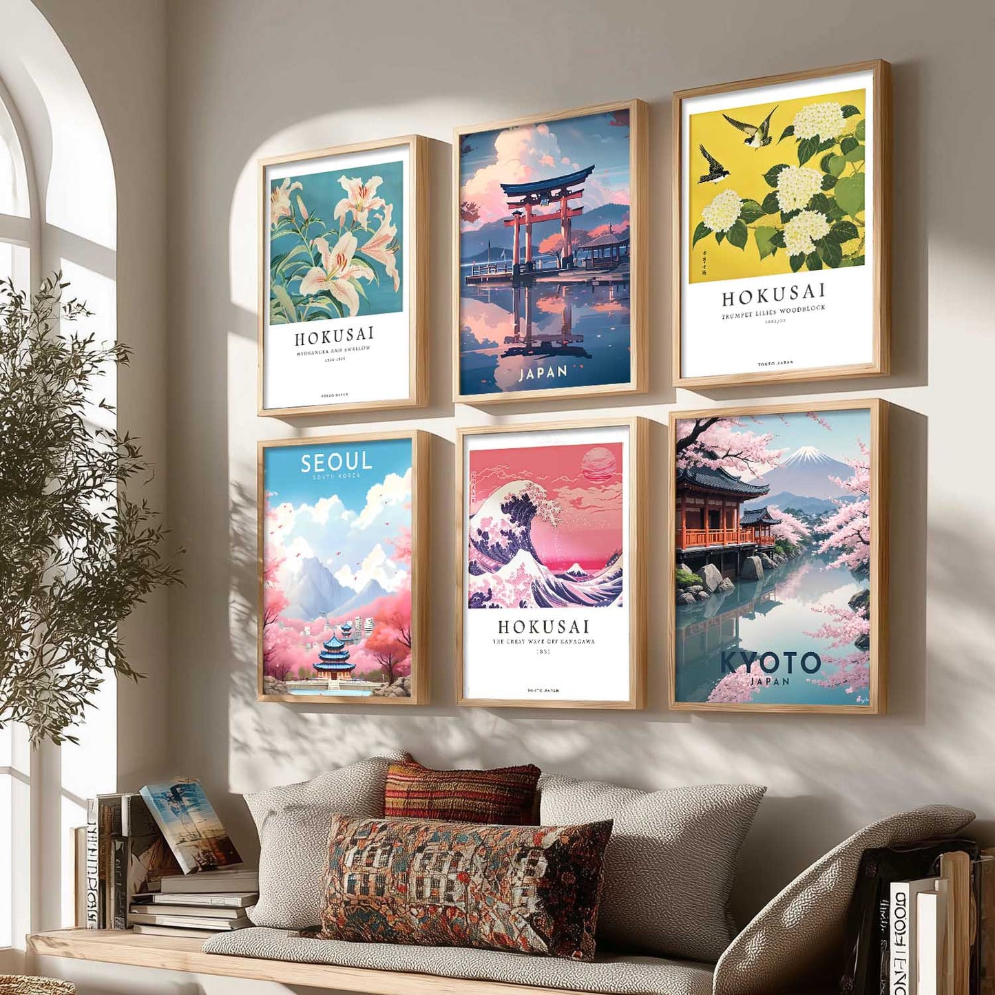 Japanese City View Wall Art Paintings with Frame for Living Room Bedroom