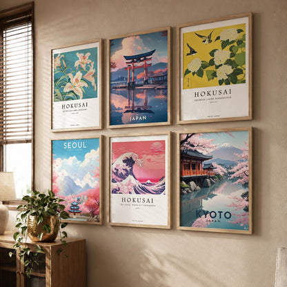 Japanese City View Wall Art Paintings with Frame for Living Room Bedroom