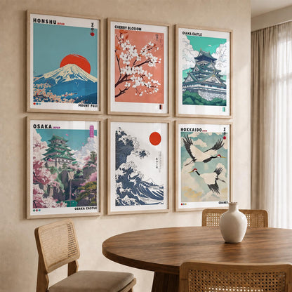 Japanese Nature Art and City View Aesthetic Wall Art Paintings with Frame for Living Room Bedroom