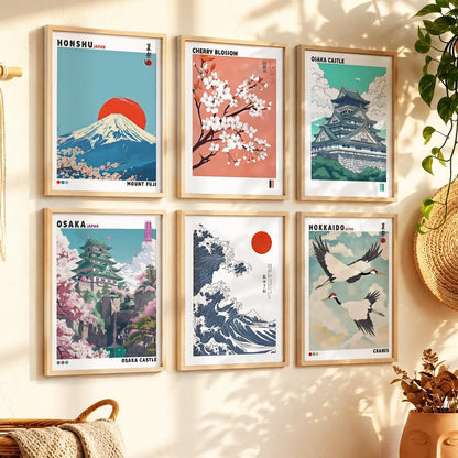 Japanese Nature Art and City View Aesthetic Wall Art Paintings with Frame for Living Room Bedroom